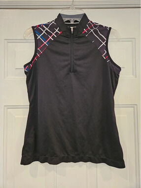 Greg Norman PlayDry sleeveless golf polo top black mesh shoulder 1/4 zip small